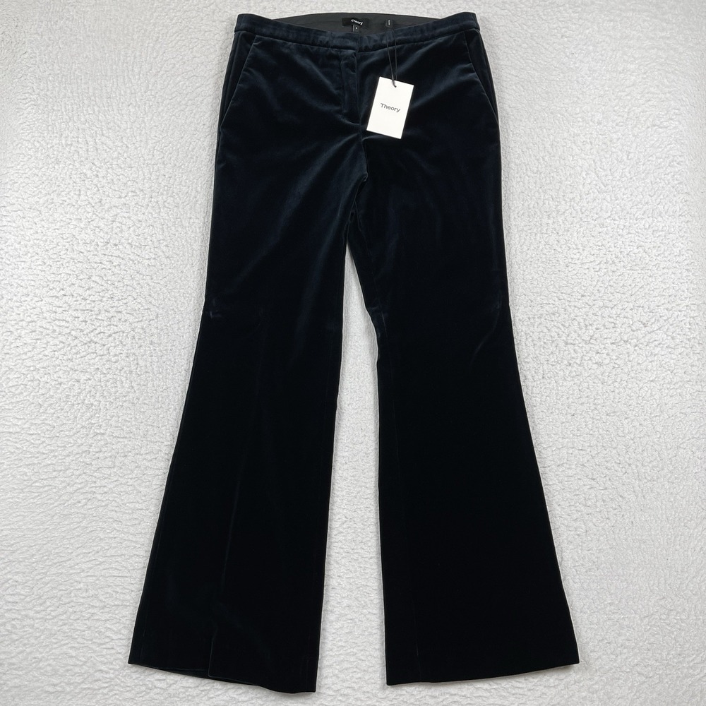 Theory Pants‎ Womens 4 Baltic Blue Plush Velvet Flare Demitria Casual Workwear